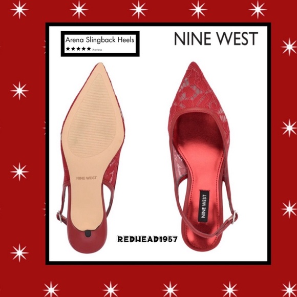 ๐ NINE WEST ARENA HOLIDAY SLINGBACK FLORAL PUMPS RED LACE SZ 9 SO GORGEOUS โ๐ป๐๐ ๐ - Picture 2 of 7